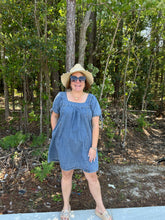 Load image into Gallery viewer, Short Puff Sleeve Denim Dress