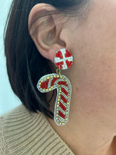 Load image into Gallery viewer, Beaded Candy Cane Drop Earrings