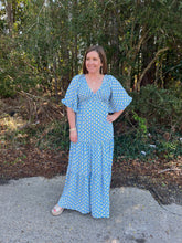 Load image into Gallery viewer, SY6490 Flutter Sleeve Smocked Tiered Print v neck maxi dress