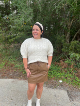 Load image into Gallery viewer, SY4383 PUFF SLEEVE CABLE KNIT SWEATER TOP WITH PEARL BEADS