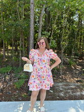Load image into Gallery viewer, Floral Print High Neck Dress with Stripe band trim