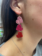Load image into Gallery viewer, Glitter Heart 3 Drop Earrings