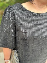 Load image into Gallery viewer, D21817 Sequin round neck bubble sleeve mini dress featuring invisible zipper at back