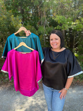 Load image into Gallery viewer, SY5470 SEQUIN TRIM WOVEN TOP WITH KIMONO STYLE-SLEEVE