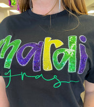 Load image into Gallery viewer, Sequin Mardi Gras Short Sleeve Black top