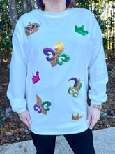 Load image into Gallery viewer, Sequin Mardi Gras Symbol Crown Mask Sweatshirt