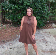 Load image into Gallery viewer, Solid Mini Dress With Scarf Neck Detail