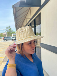 Pearl-Embellished Straw Cowboy Hat