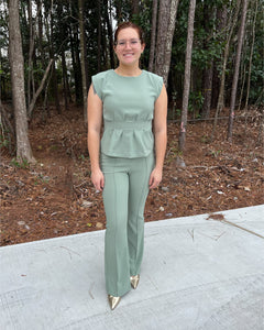 Peplum pleated top and flared pant set