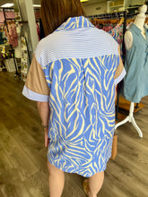 Load image into Gallery viewer, Multipattern button down short sleeve mini shirt dress