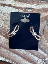 Load image into Gallery viewer, Gold Open Hoop Earrings with Silver Knot Accent