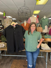 Load image into Gallery viewer, T21244 Solid button down collared top featuring pocket detail at bust.