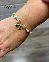 Load image into Gallery viewer, CK Designs 18k Gold Plated Bow Bracelet with Pearls