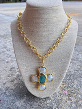 Load image into Gallery viewer, CK Designs Luxe- Natural Stone Pearl Cross With Etched Chain