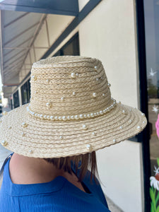 Pearl-Embellished Straw Cowboy Hat