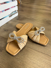 Load image into Gallery viewer, Harlowe Rhinestone Bow Raffia Slide