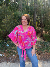 Load image into Gallery viewer, Gigi Front tie kimono sleeve top in Jungle Party