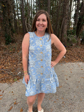 Load image into Gallery viewer, Floral Jacquard Dress with Gold Button Detail