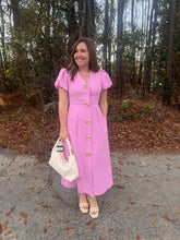Load image into Gallery viewer, Pink Swirl Button Down Midi Dress