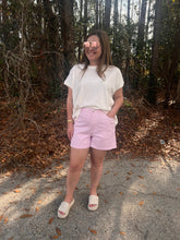 Load image into Gallery viewer, Striped shorts featuring belt loops and front button closure.