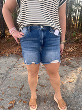 Load image into Gallery viewer, Risen High Rise Clean Cut hem with small distressed shorts