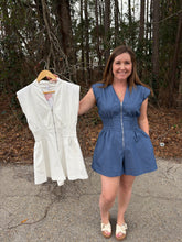 Load image into Gallery viewer, V-neck shoulder padded romper