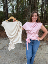 Load image into Gallery viewer, Boat Neck Waist Tie Blouse