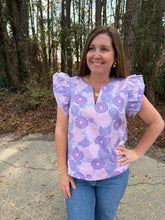 Load image into Gallery viewer, Layered ruffle cap sleeves floral jacquard top