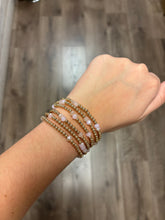 Load image into Gallery viewer, Gold Water Resistant Glass Crystal Set of 6 stretch bracelets