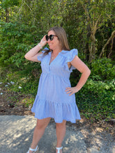 Load image into Gallery viewer, K7955 V-Neck Collared Dress with Ruffle Sleeves and Fray Details