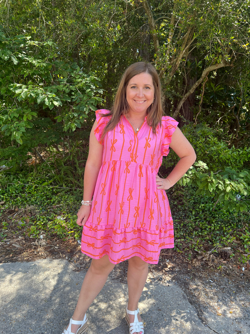 K8575 Ribbon Collared Mini A-Line Dress with Short Ruffled Sleeved