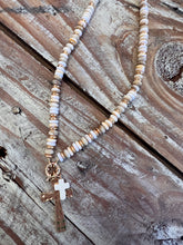 Load image into Gallery viewer, Beaded and Gold with Gold Cross Charm Necklace