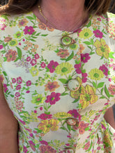 Load image into Gallery viewer, Floral sleeveless mini dress featuring button front design