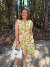 Load image into Gallery viewer, Floral sleeveless mini dress featuring button front design