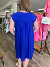 Load image into Gallery viewer, H40245 Solid dress with a V-neck, slay sleeves, front inverted pleats and back accordion pleated detail.