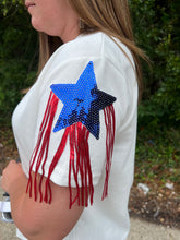 Load image into Gallery viewer, SY7015 Short sleeve round neck knit top with star sequin fringe