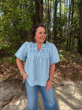 Load image into Gallery viewer, Puff Sleeve Woven Stripe Top with Pintuck Detail