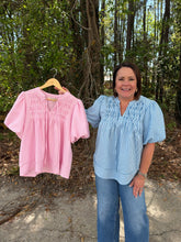 Load image into Gallery viewer, Puff Sleeve Woven Stripe Top with Pintuck Detail
