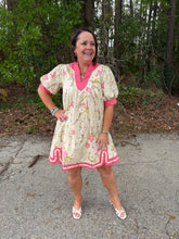 Load image into Gallery viewer, Floral Puff Sleeve Dress with Contrast Trim