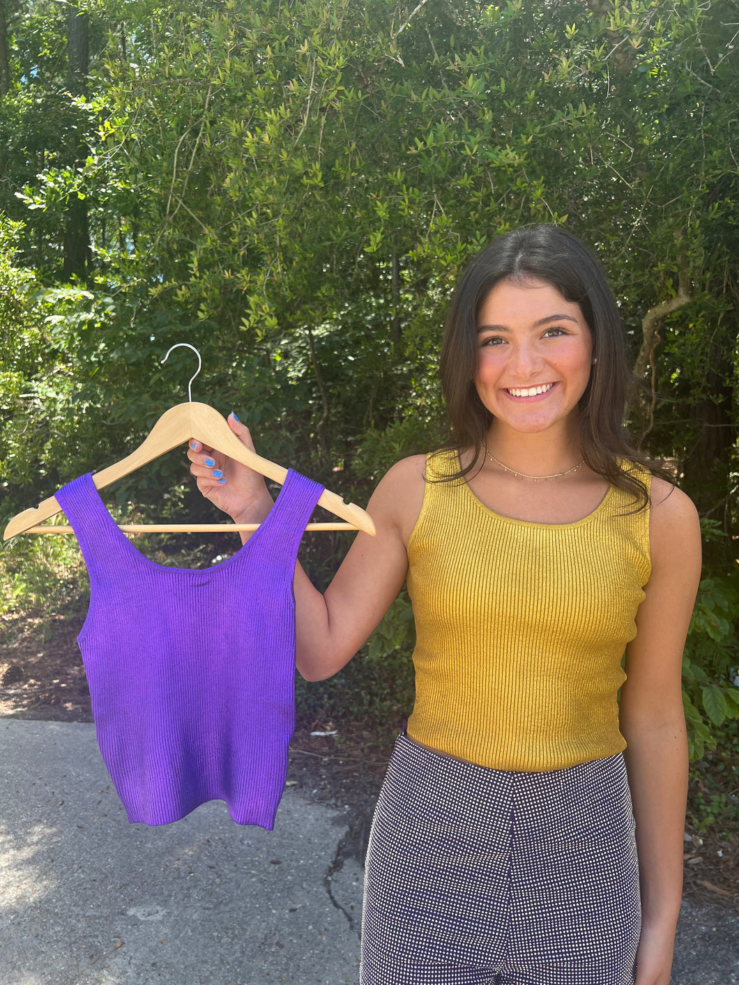 SY6215R Game Day Metallic Ribbed Sweater Tank Top