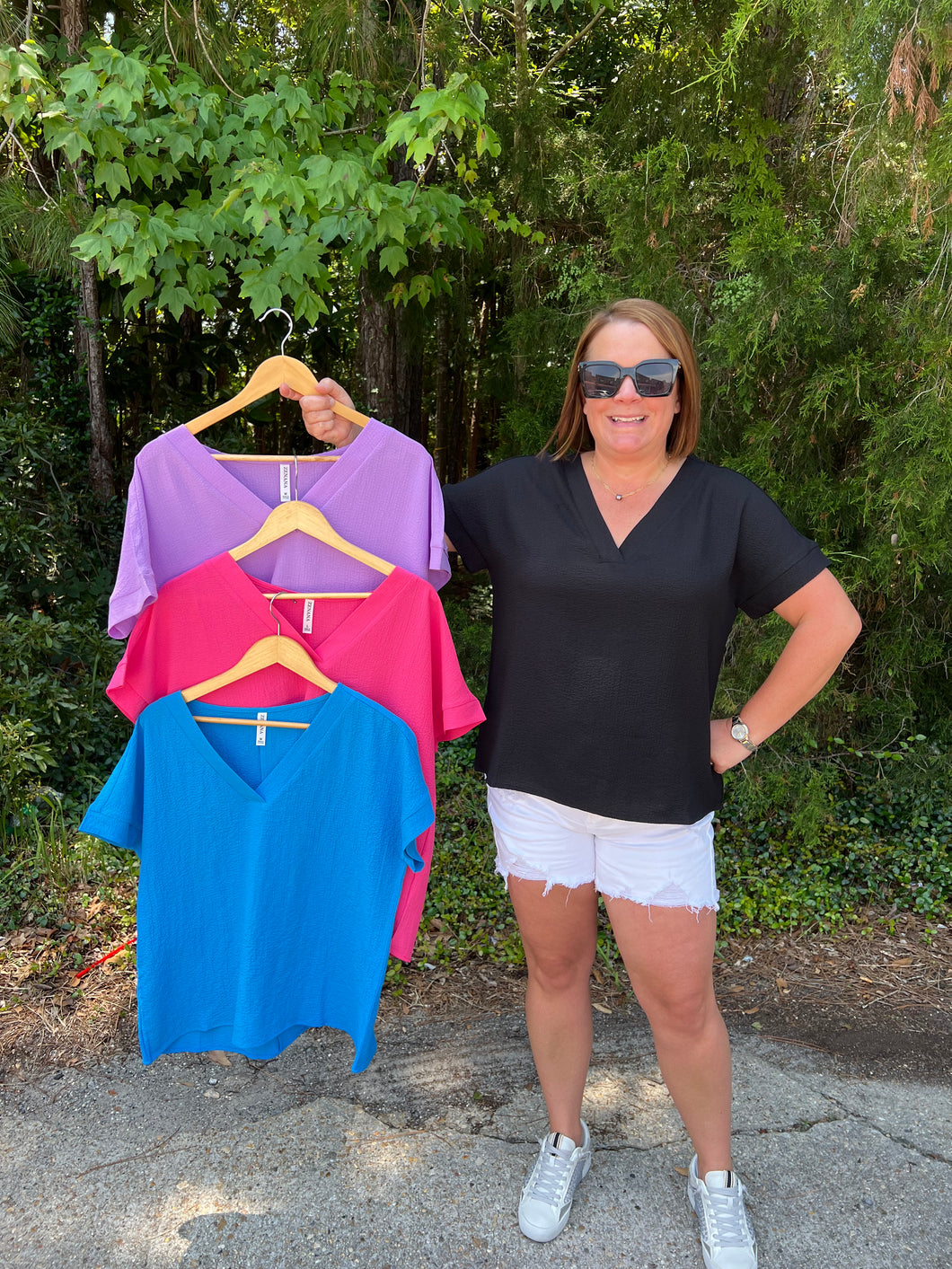 Woven Bubble Airflow V Neck Top