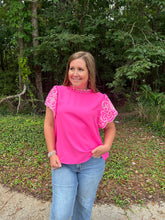 Load image into Gallery viewer, B40147 Ruffle Sleeve Top Featuring Embroidered Details on Sleeve