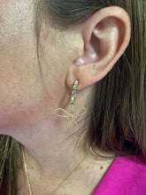 Load image into Gallery viewer, Rhinestone Huggie Hoop with Gold Bow Earrings