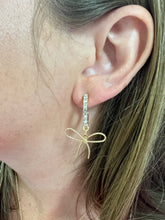 Load image into Gallery viewer, Rhinestone Huggie Hoop with Gold Bow Earrings