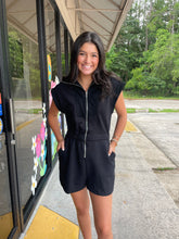 Load image into Gallery viewer, SY7265 Drop Shoulder Textured Front Zip Romper With Side Pockets
