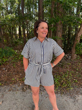 Load image into Gallery viewer, Short Sleeve Striped Button Down Romper