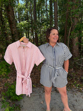 Load image into Gallery viewer, Short Sleeve Striped Button Down Romper