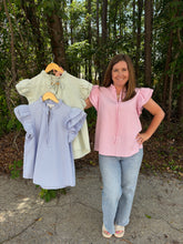Load image into Gallery viewer, Ruffle Sleeve Woven Striped Top