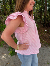 Load image into Gallery viewer, Ruffle Sleeve Woven Striped Top