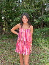 Load image into Gallery viewer, SY6658 Thin Strap Woven Print Pleated Romper in Pink Combo